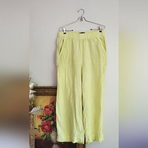 TAHARI Essentials Neon Yellow 100% Linen Stretch Waist Pants Size Large